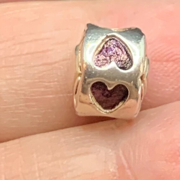 Silver Tone Round Claddagh Heart Slide Charm w/ Darkened Heart Insets - Picture 4 of 8